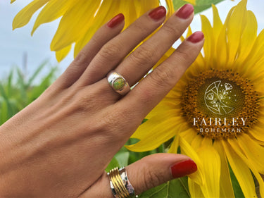 ethiopian opal solid silver ring boho jewellery unique handmade and spinner ring in fields